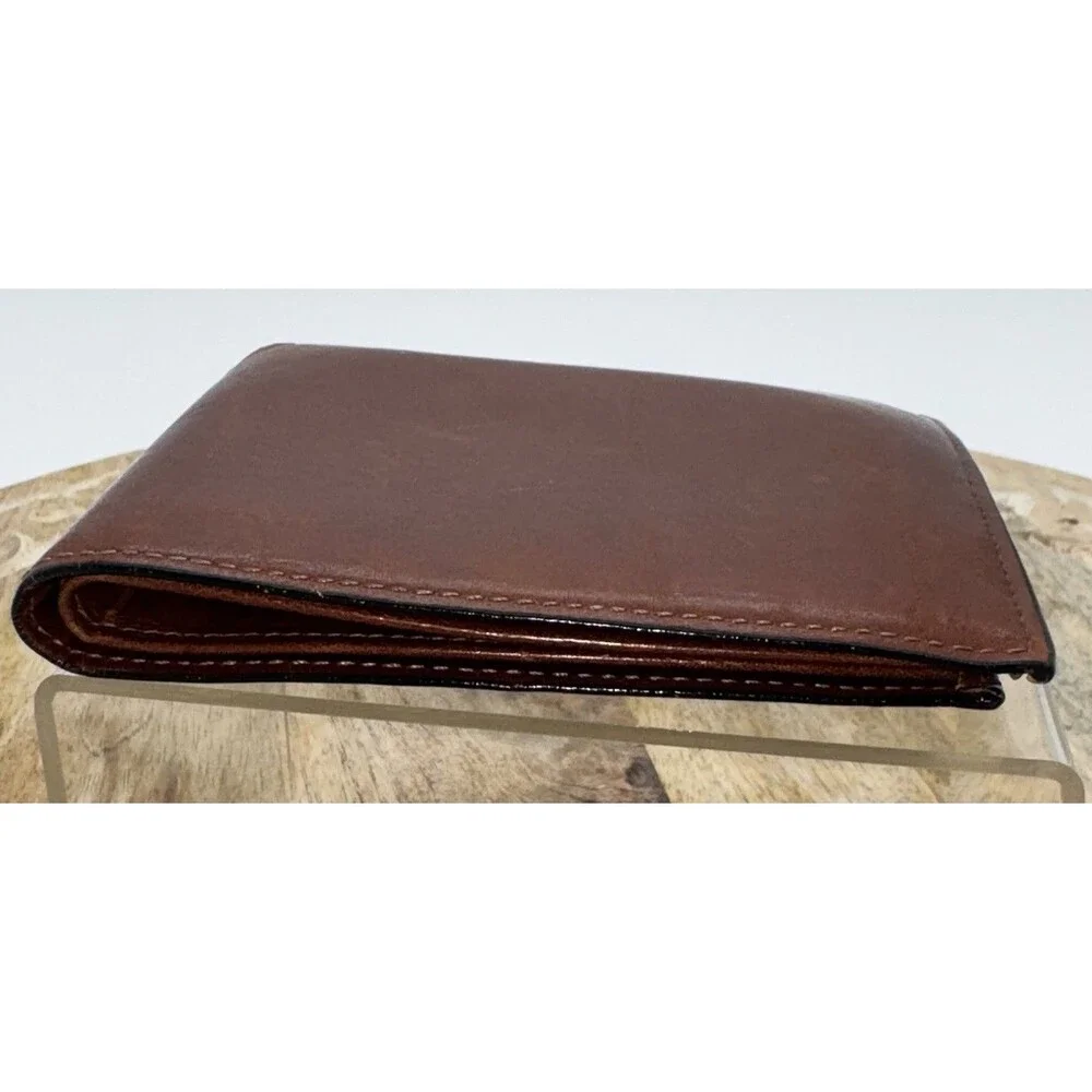 TUMI LEATHER Double Billfold WALLET BROWN CAMEL SLIM 5 Credit Card Slots Men’s